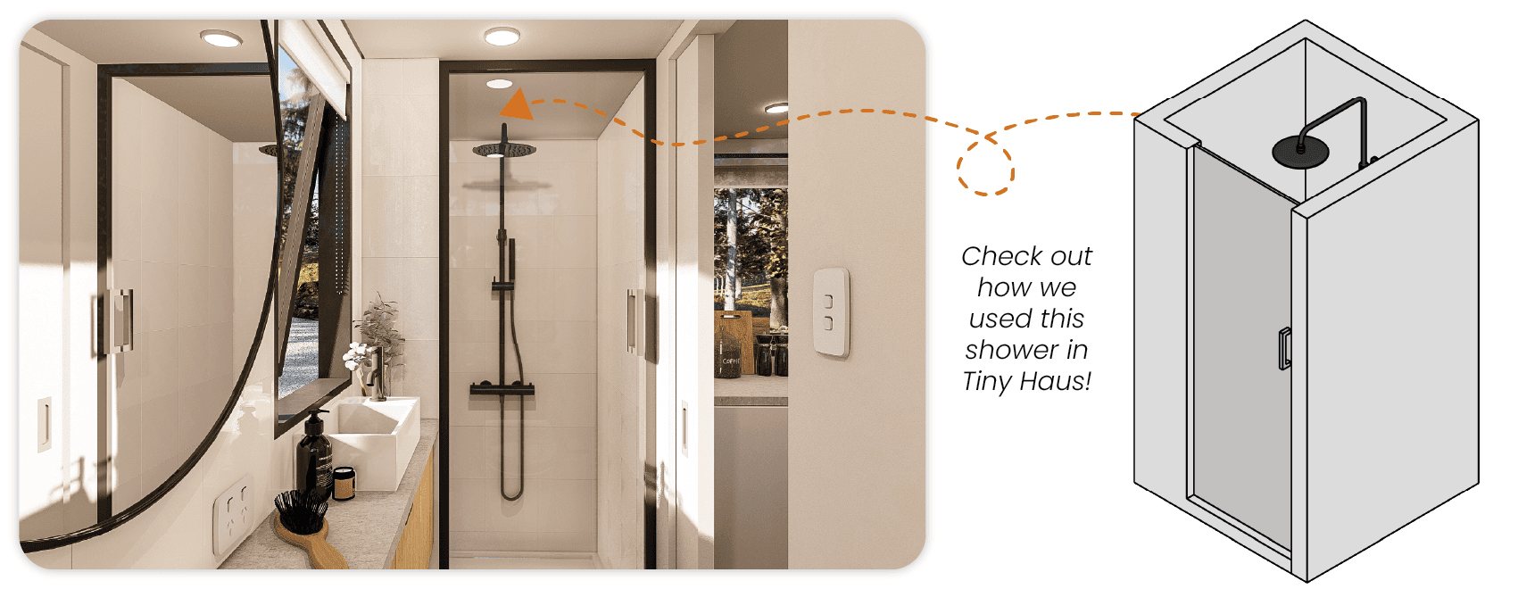 Shower in Tiny Haus - Tiny Home Bathroom