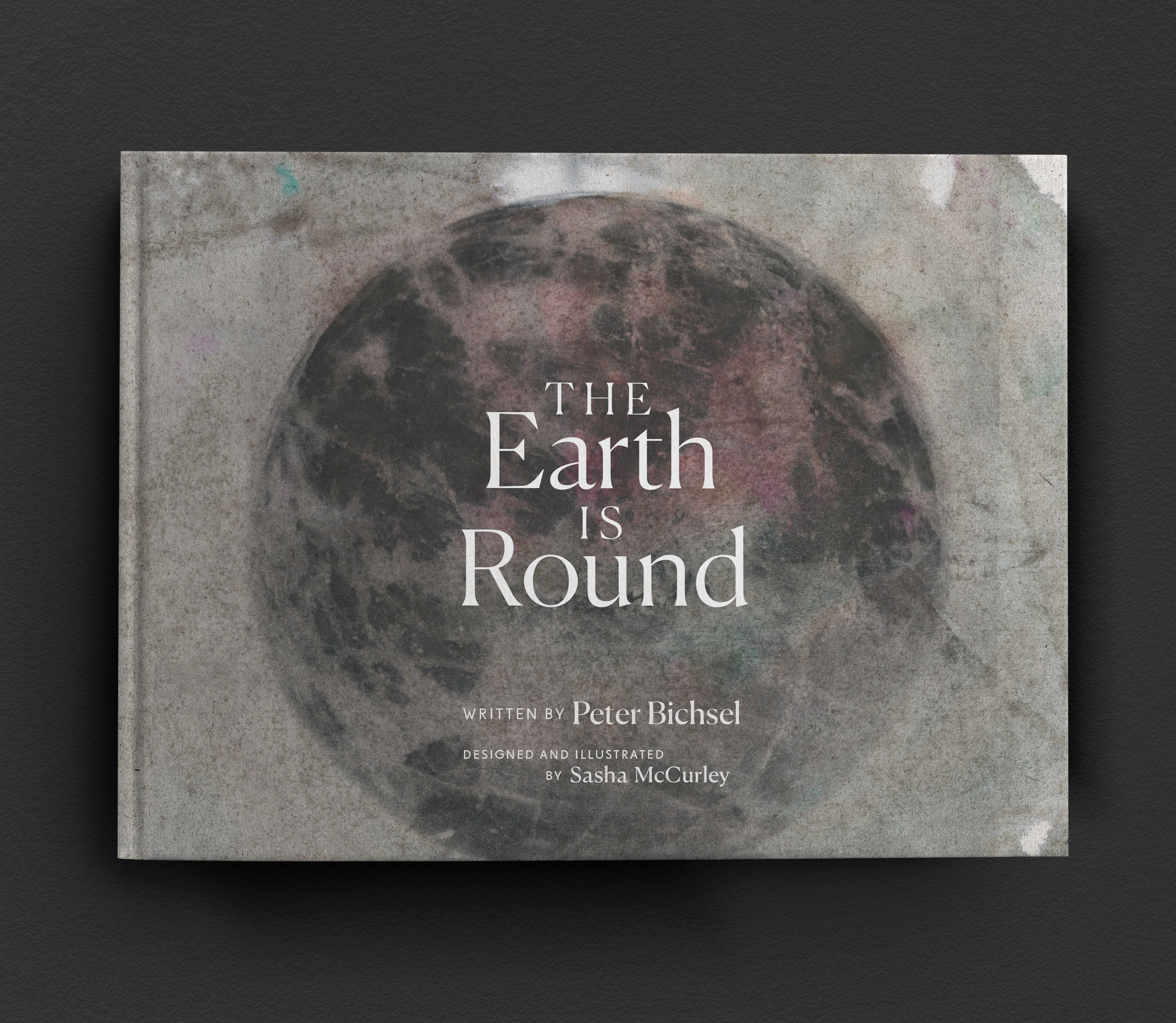 Book cover for "The Earth is Round": a dyed image of a marble with earthy colors, resembling the earth.