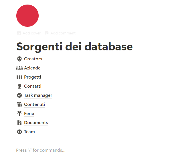 Le nuove sorgenti dei database aggiunti