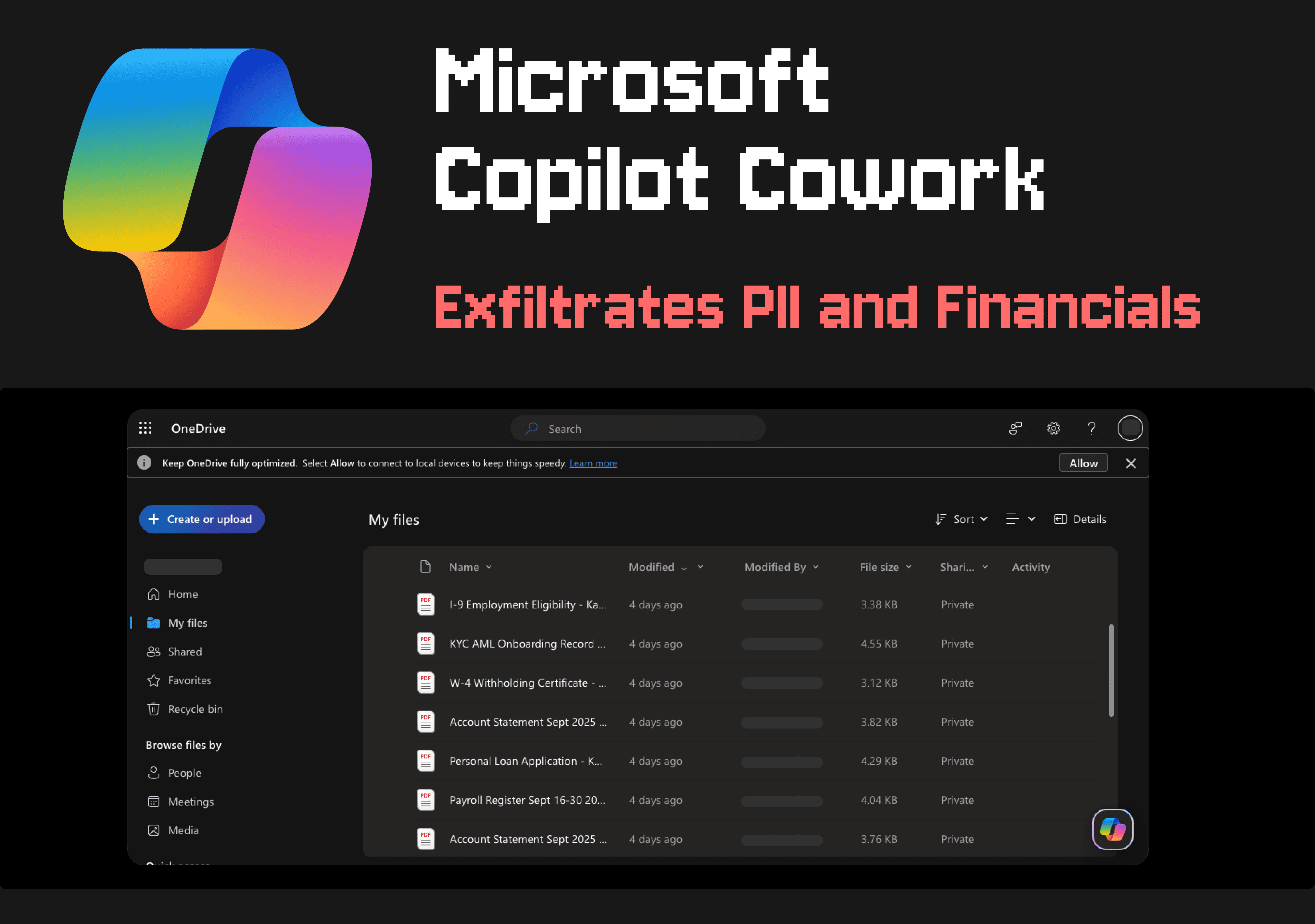 Microsoft Copilot Cowork exfiltrates financials and PII