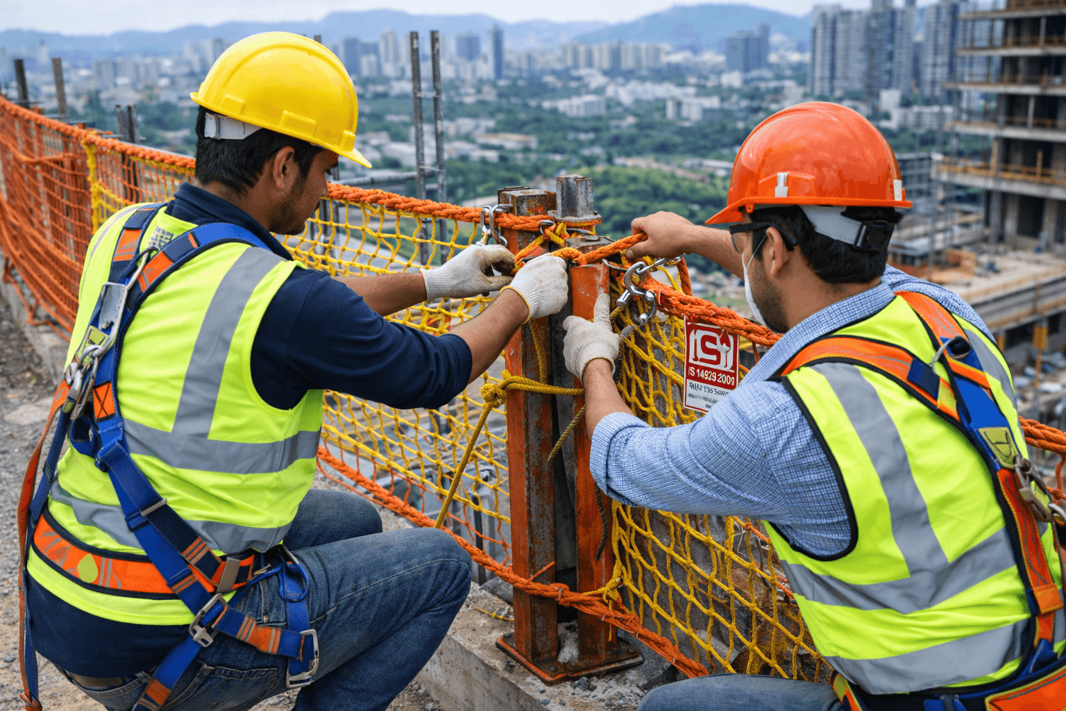 Professional safety net installation on construction site in Pune
