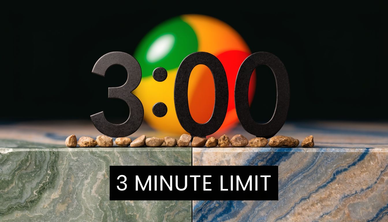 A digital graphic displaying a three minute limit text over a stone surface with an abstract background.