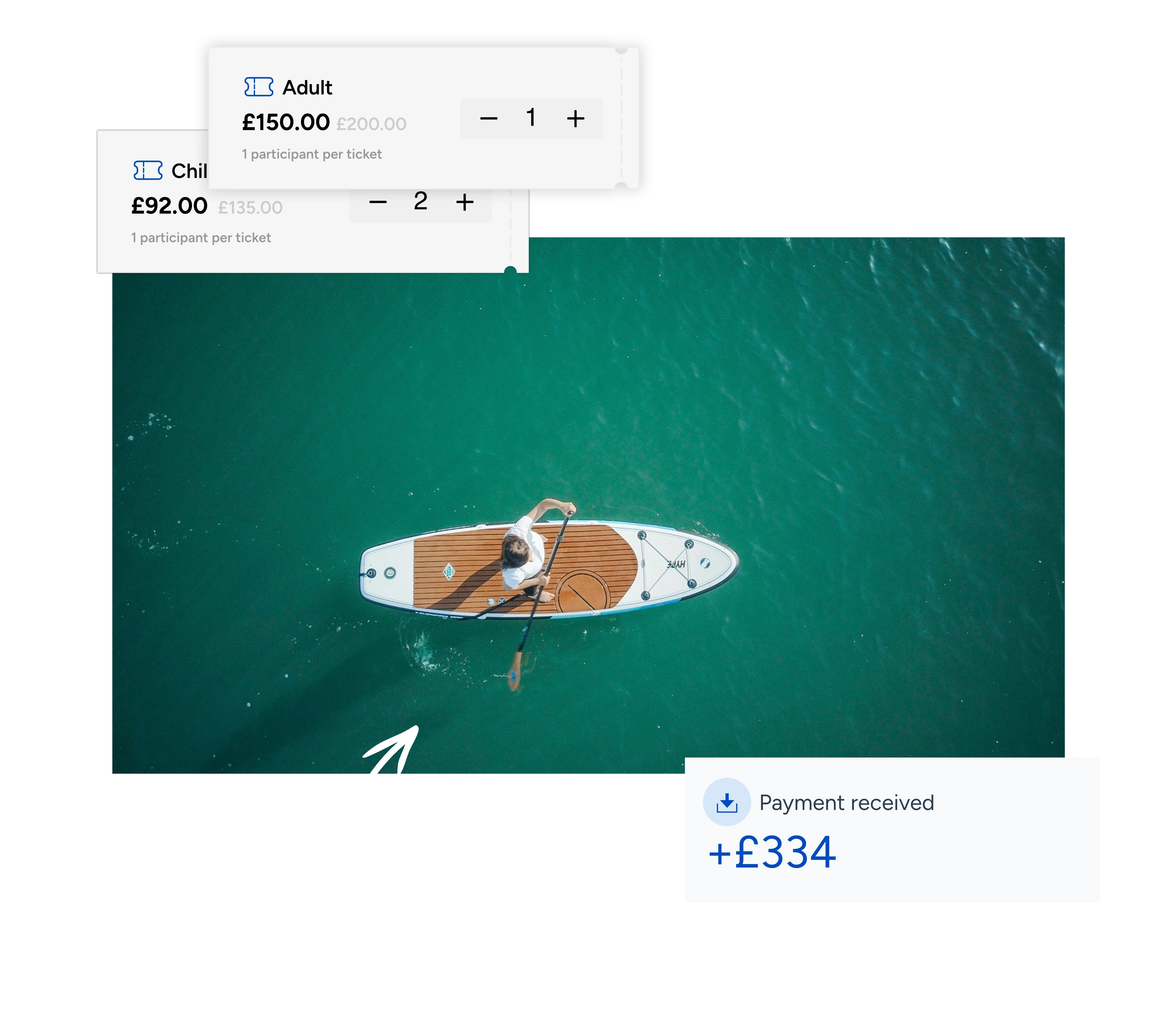 A person paddleboarding on a deep green water