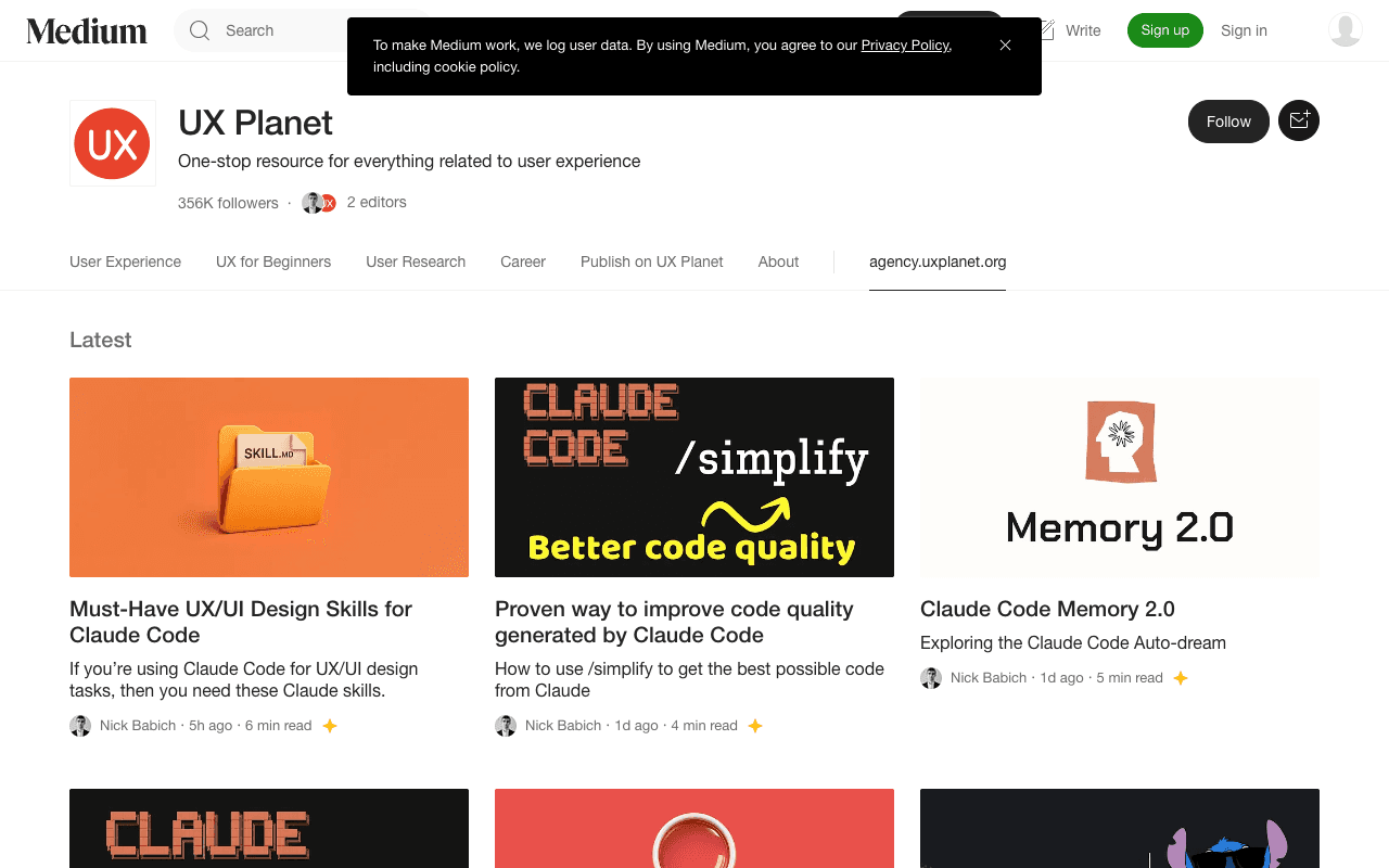 UX Planet екранна снимка