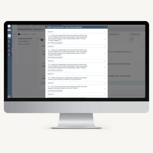 VSME reporting platform in SustainLab showing structured disclosures and data collection templates