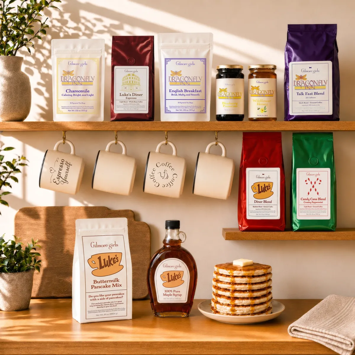 Gilmore Girls Packaging setup in a kitchen