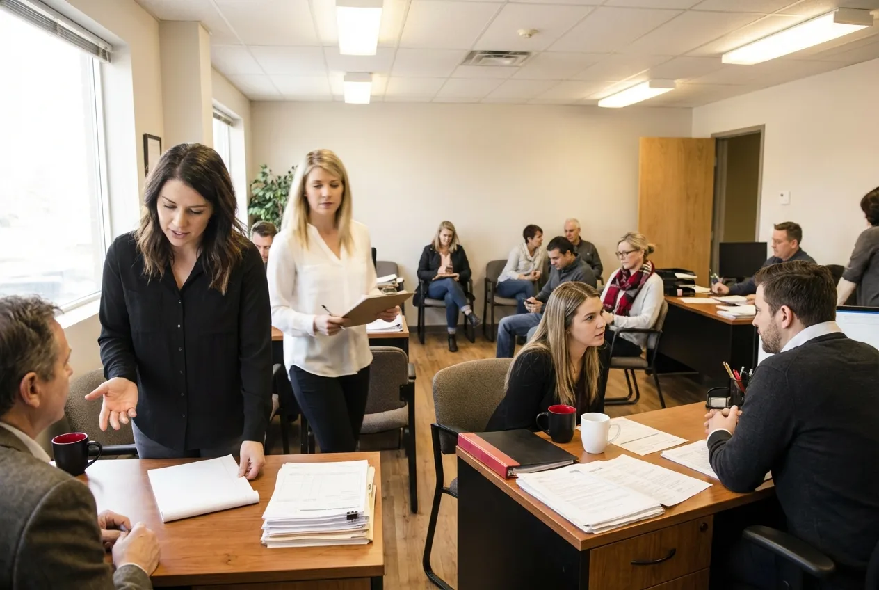 Office meeting at RockN' Socials, a digital marketing agency.