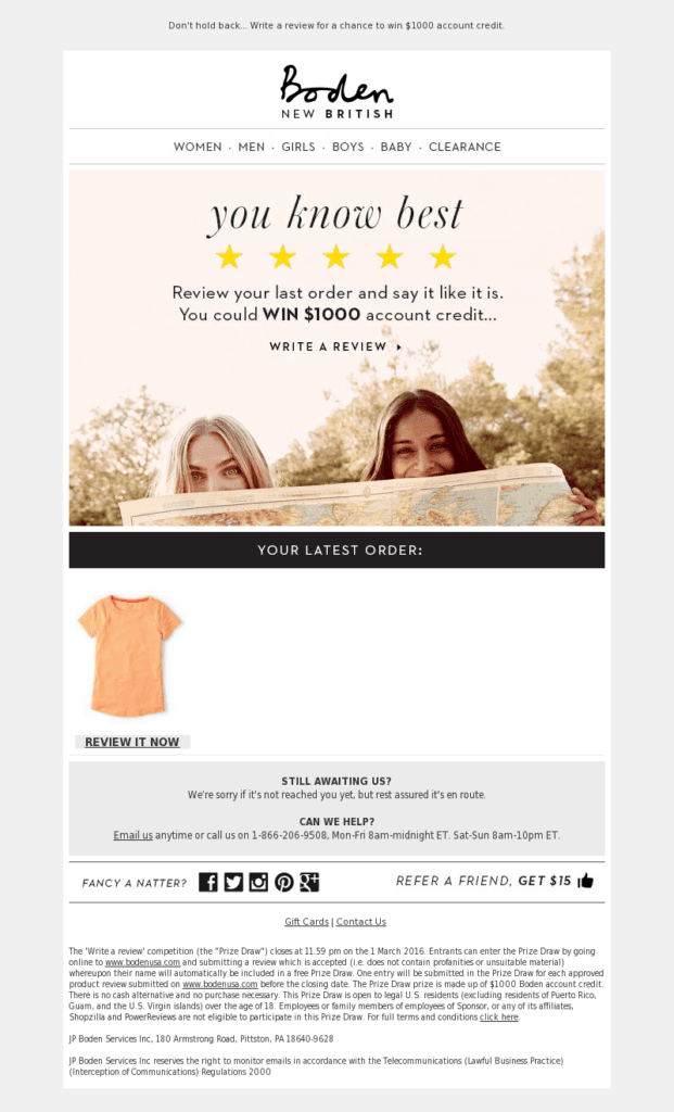 Exemple d’e-mail de demande d’avis après achat
