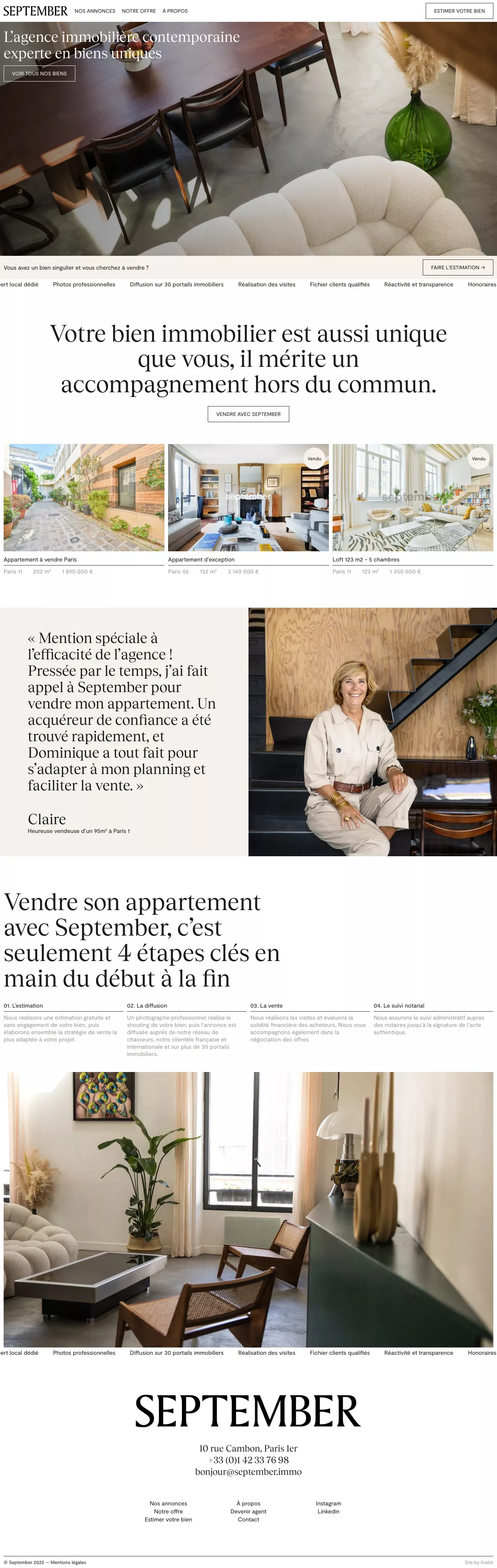September landing page screenshot showcasing Architecture and Furniture & Interiors design