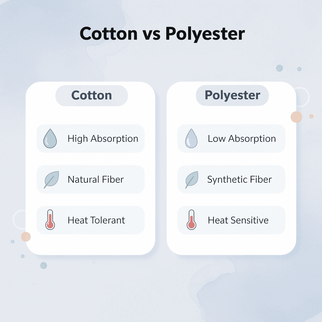 Comparison chart showing differences between cotton and polyester for printing - Best T-Shirt Material for Printing