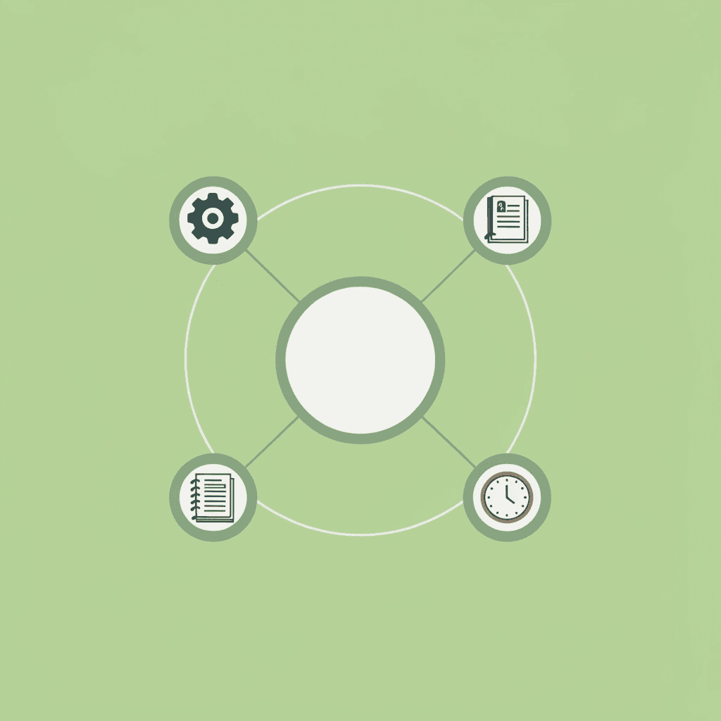 Central hub showing how structural frameworks connect thinking time, information capture, and automatic organization