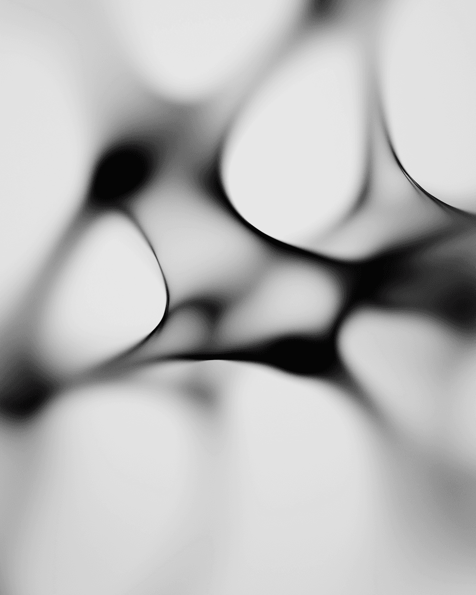 Abstract black and white pattern featuring intricate shapes and lines, creating a visually striking monochrome design.