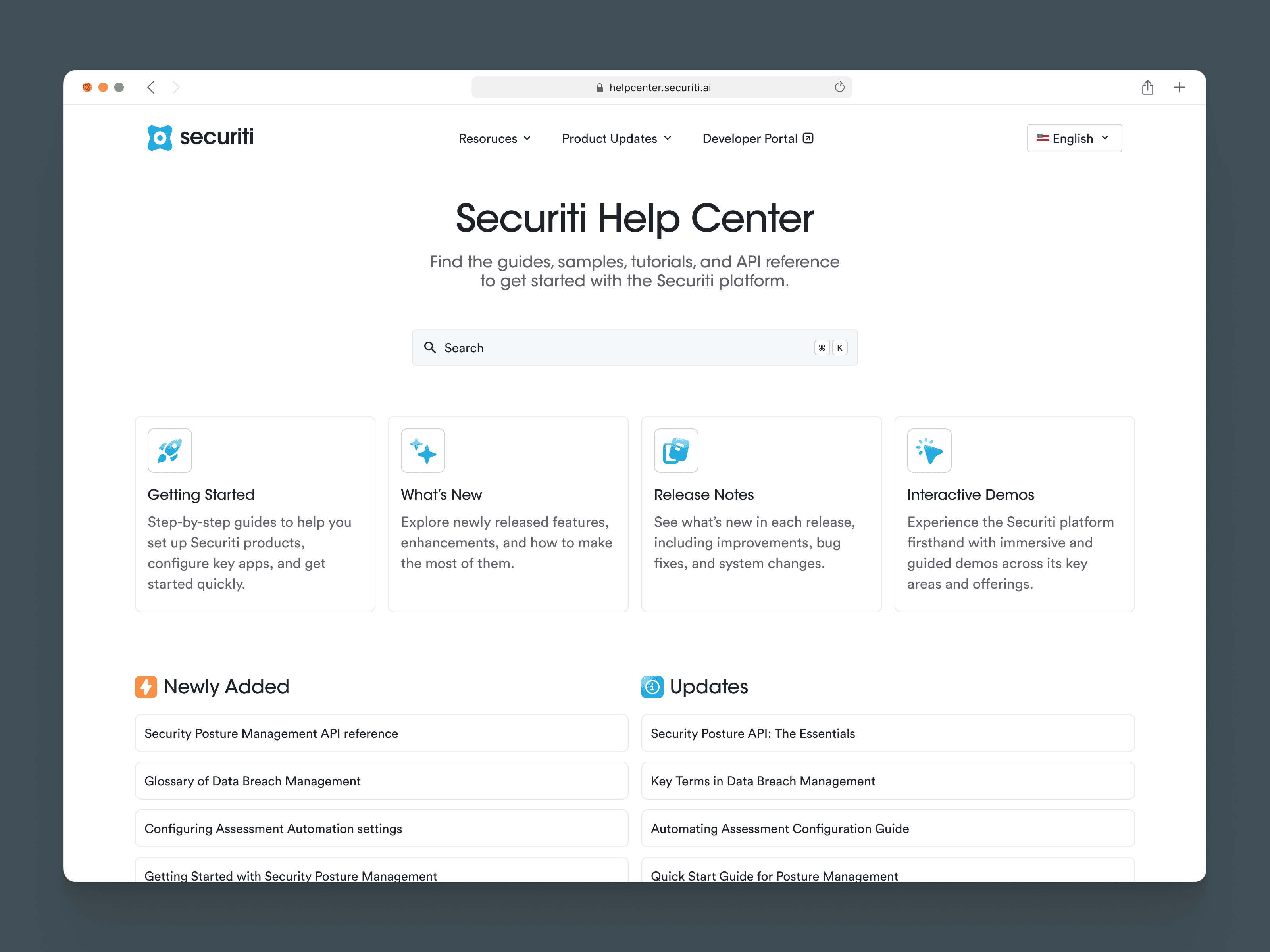 New Securiti help center homepage
