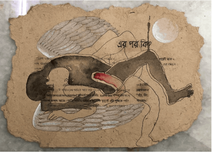 herd of sheep on road painting