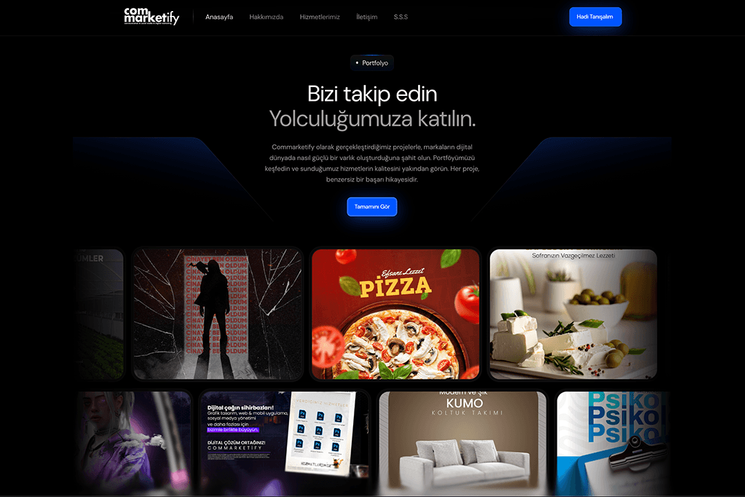 Commarketify referans ve portföy bölümü web sitesi tasarımı