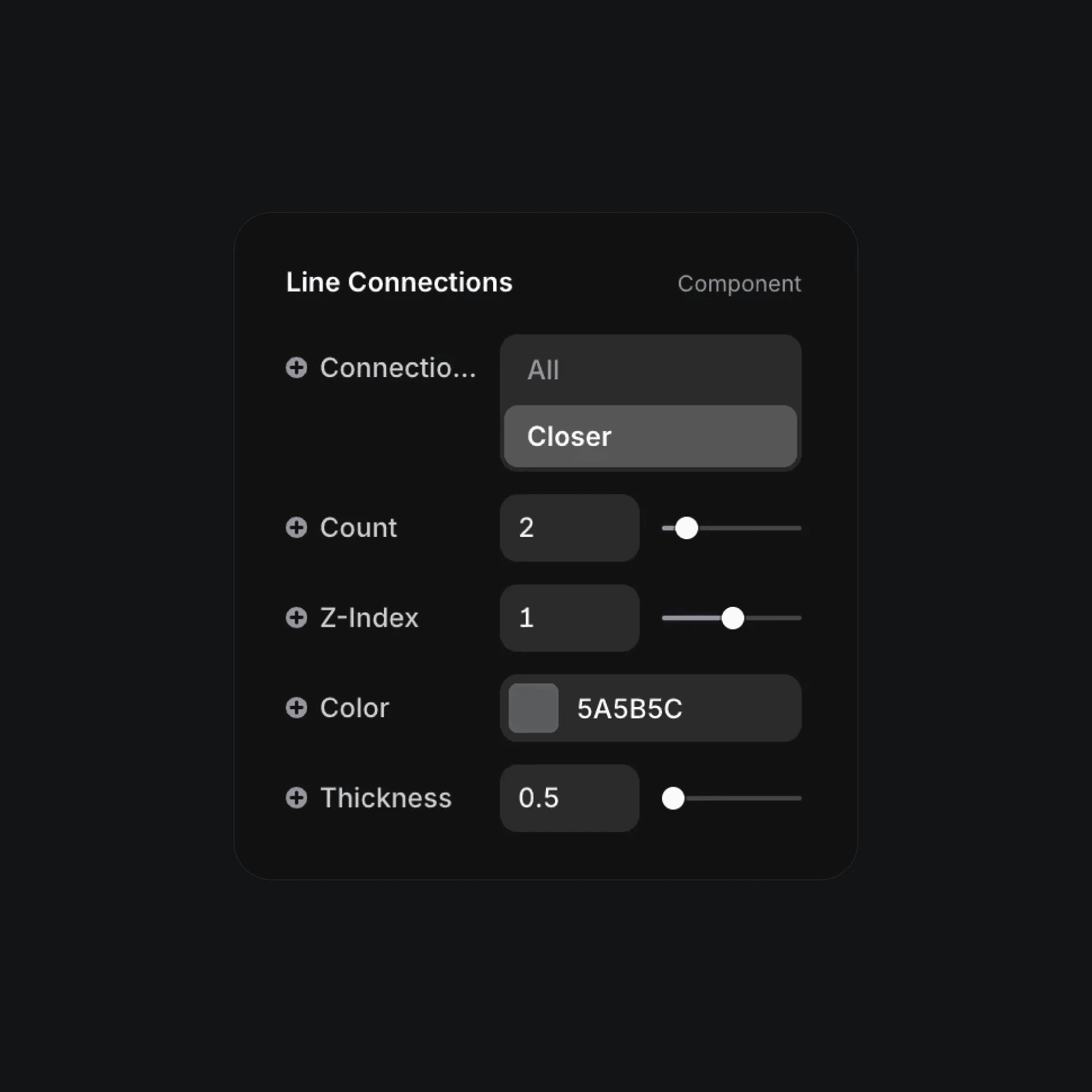 Line connections component with count, z-index, and color controls