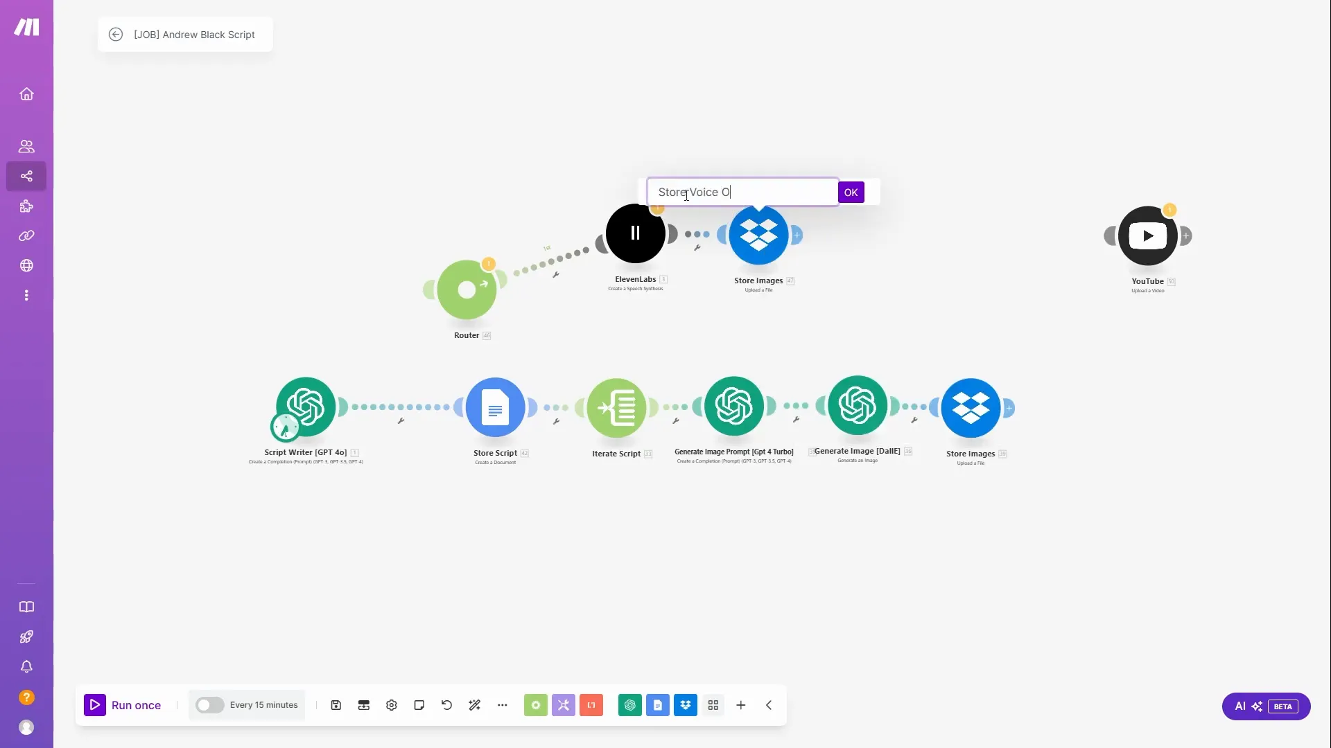 Setting up AI agent workflow in Make.com