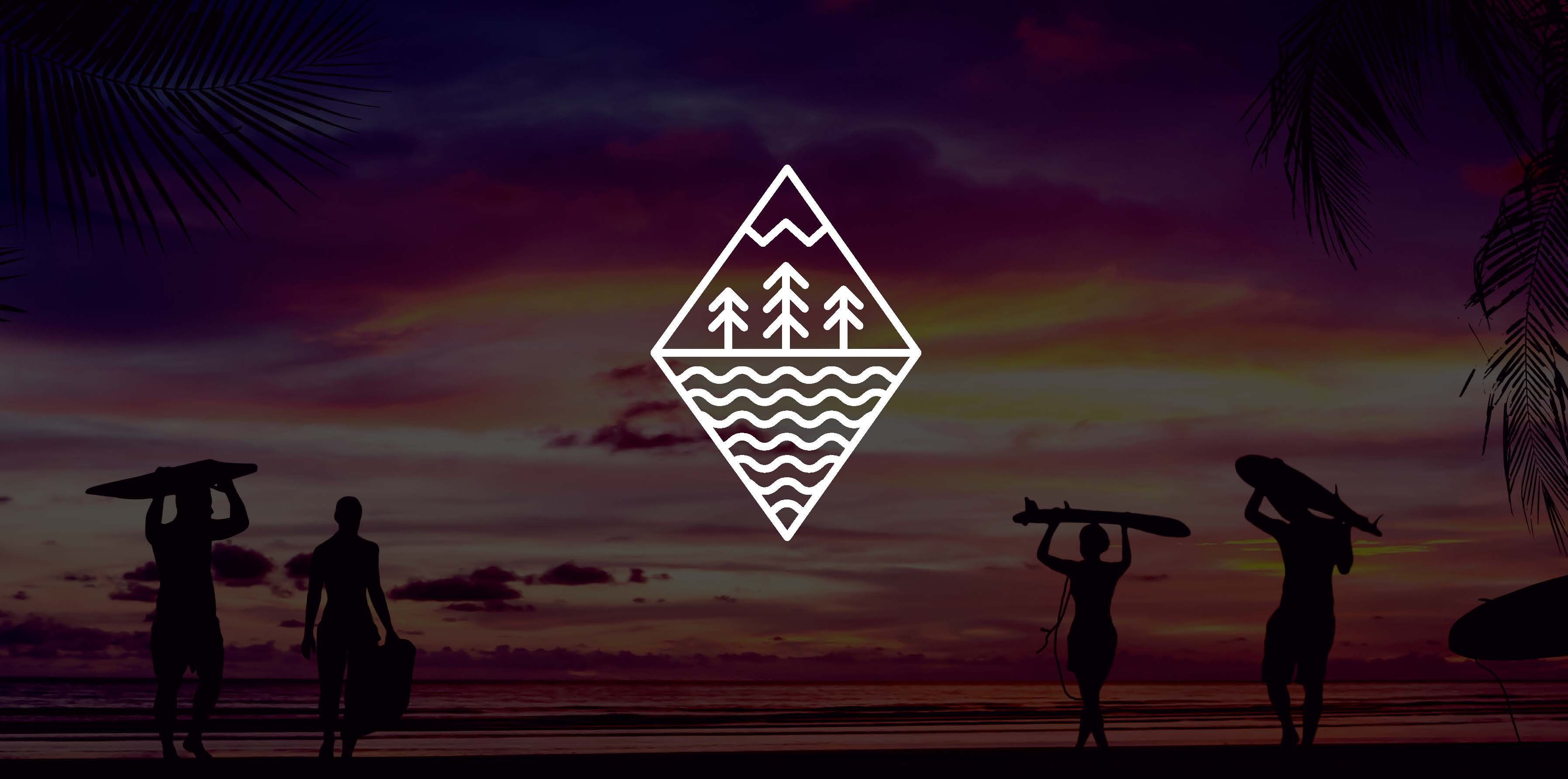 Mountain lake and surf direction for creative logo