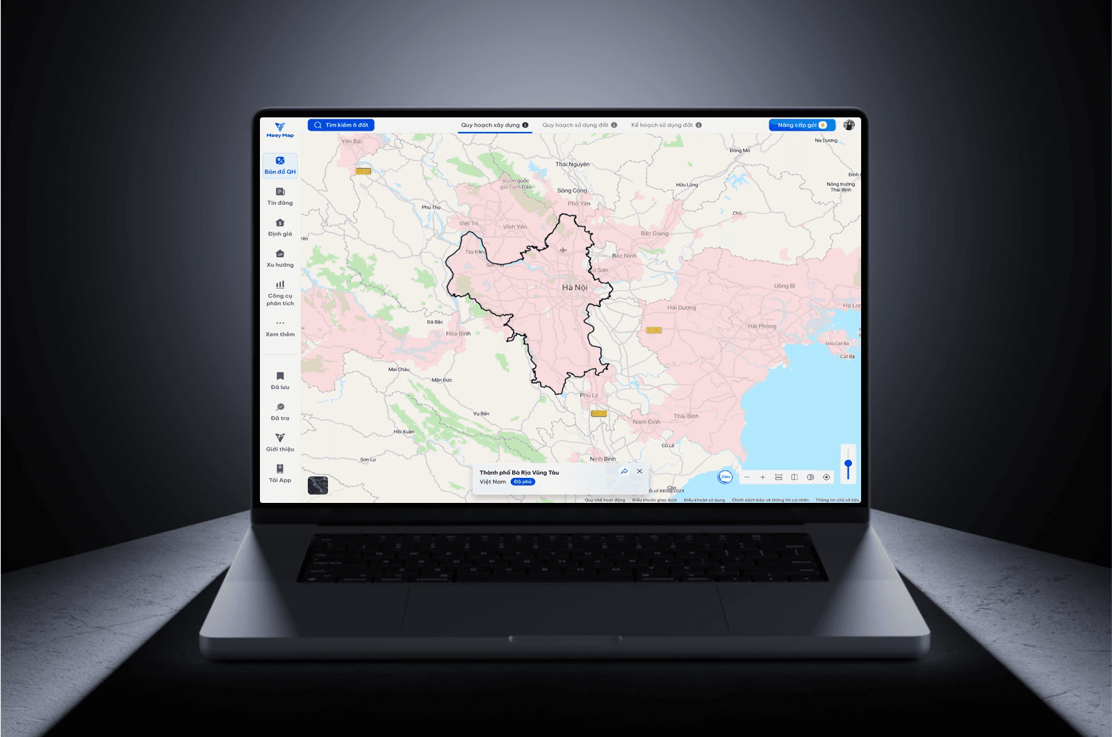 Meey Map là công cụ tra cứu quy hoạch ứng dụng công nghệ GIS và bản đồ trực tuyến, cho phép người dùng tra cứu quy hoạch theo vị trí, đồng thời xem tin đăng, định giá, theo dõi xu hướng thị trường,... Sản phẩm hiện đã phủ dữ liệu tại 55/63 tỉnh thành, được sử dụng bởi nhiều tổ chức lớn như VietinBank AMC, PVcomBank, BIDV,...