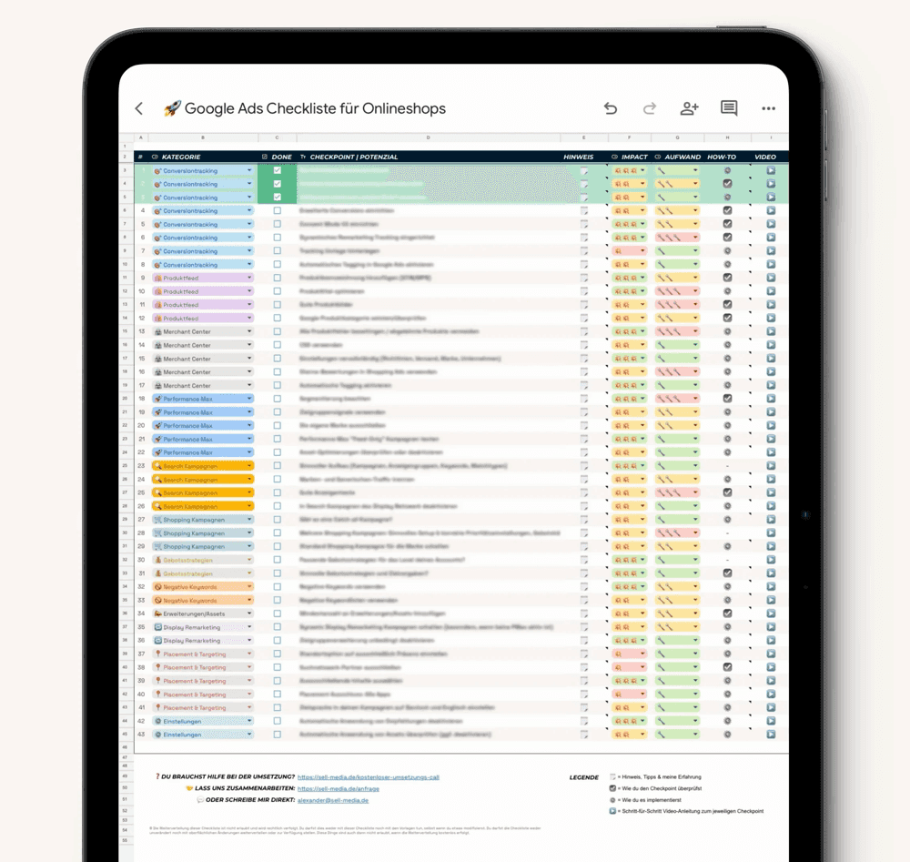 Google-Ads-Checkliste auf dem Tablet