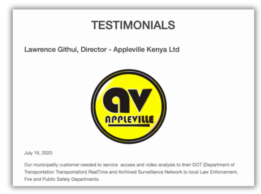 Appleville Kenya Ltd testimonial by Director Lawrence Githui about DOT surveillance network.
