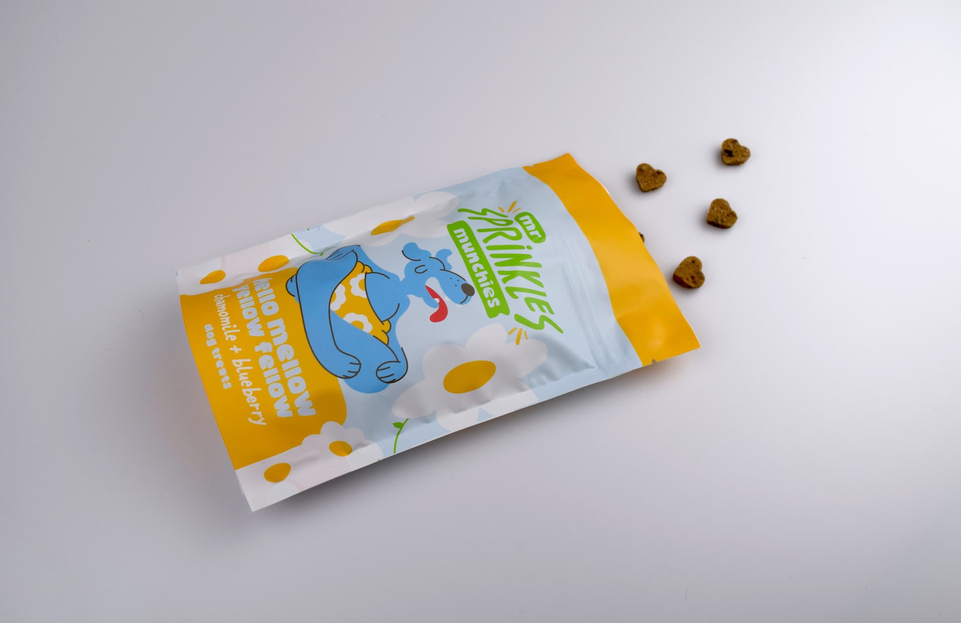 Photo shot of packaging showing dog treats- sweet potato & turmeric