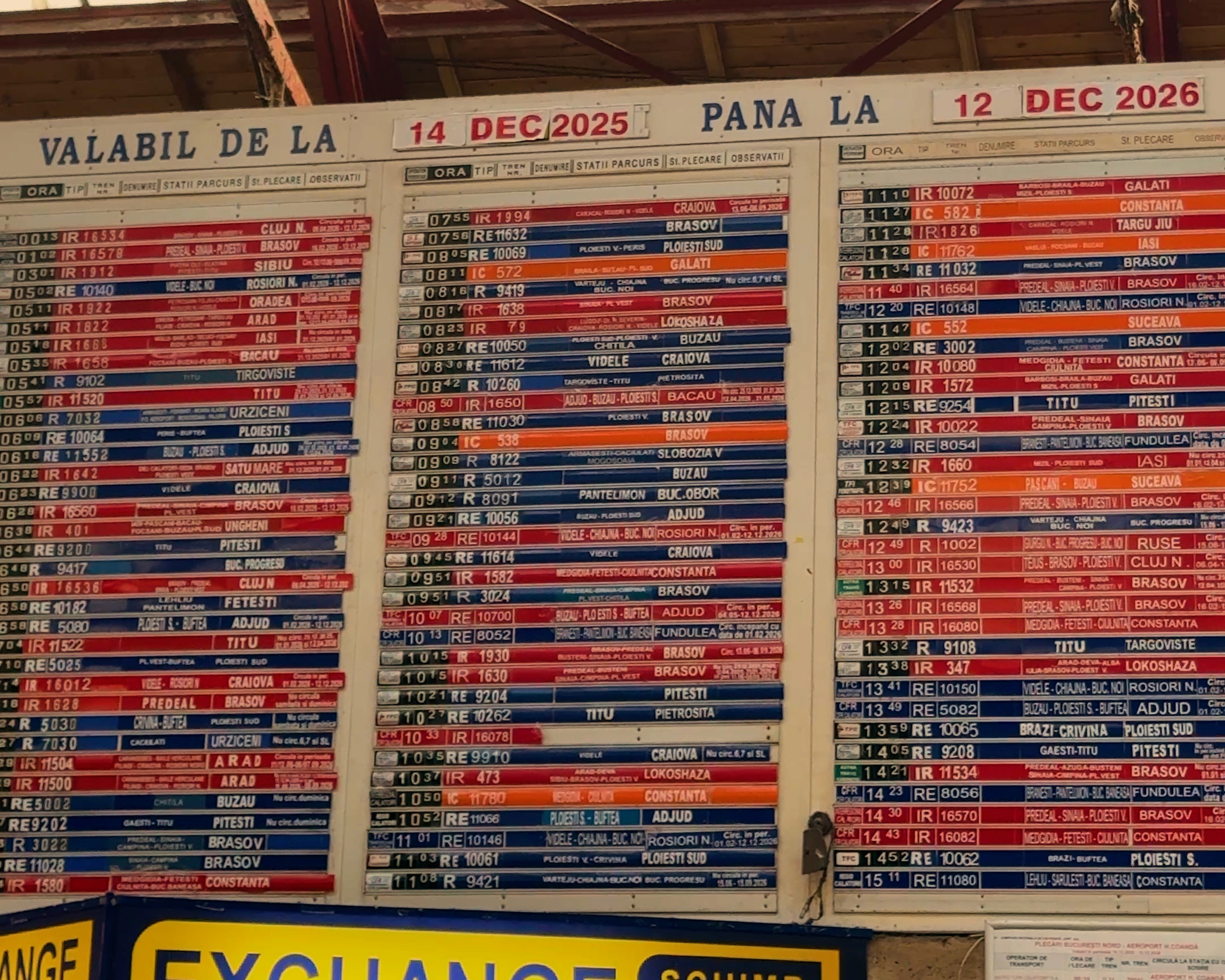 The departure board at Bucuresti Nord
