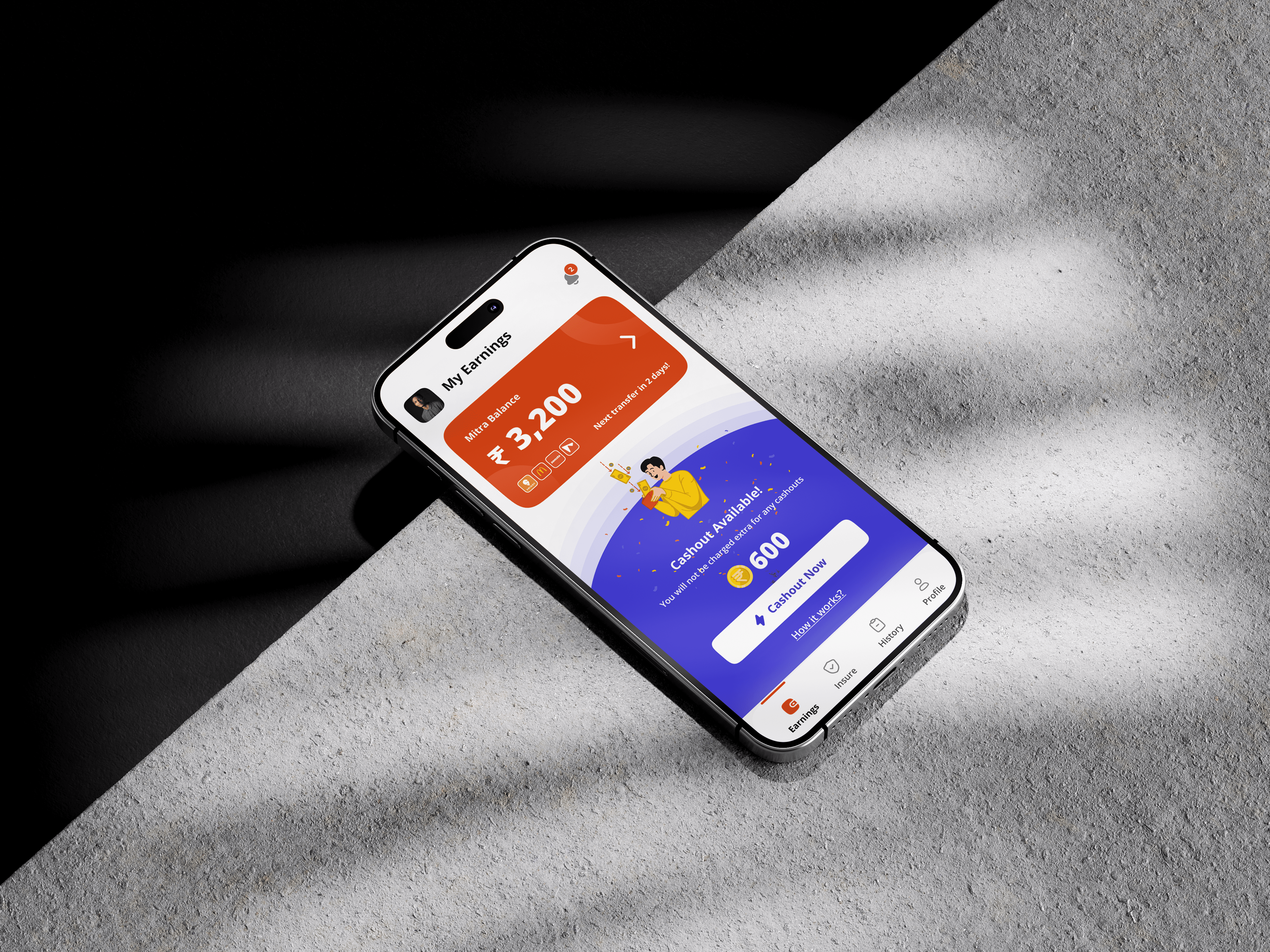 Mobile App mockup for Mitra by Vahan showcasing user-first fintech design for gig workers