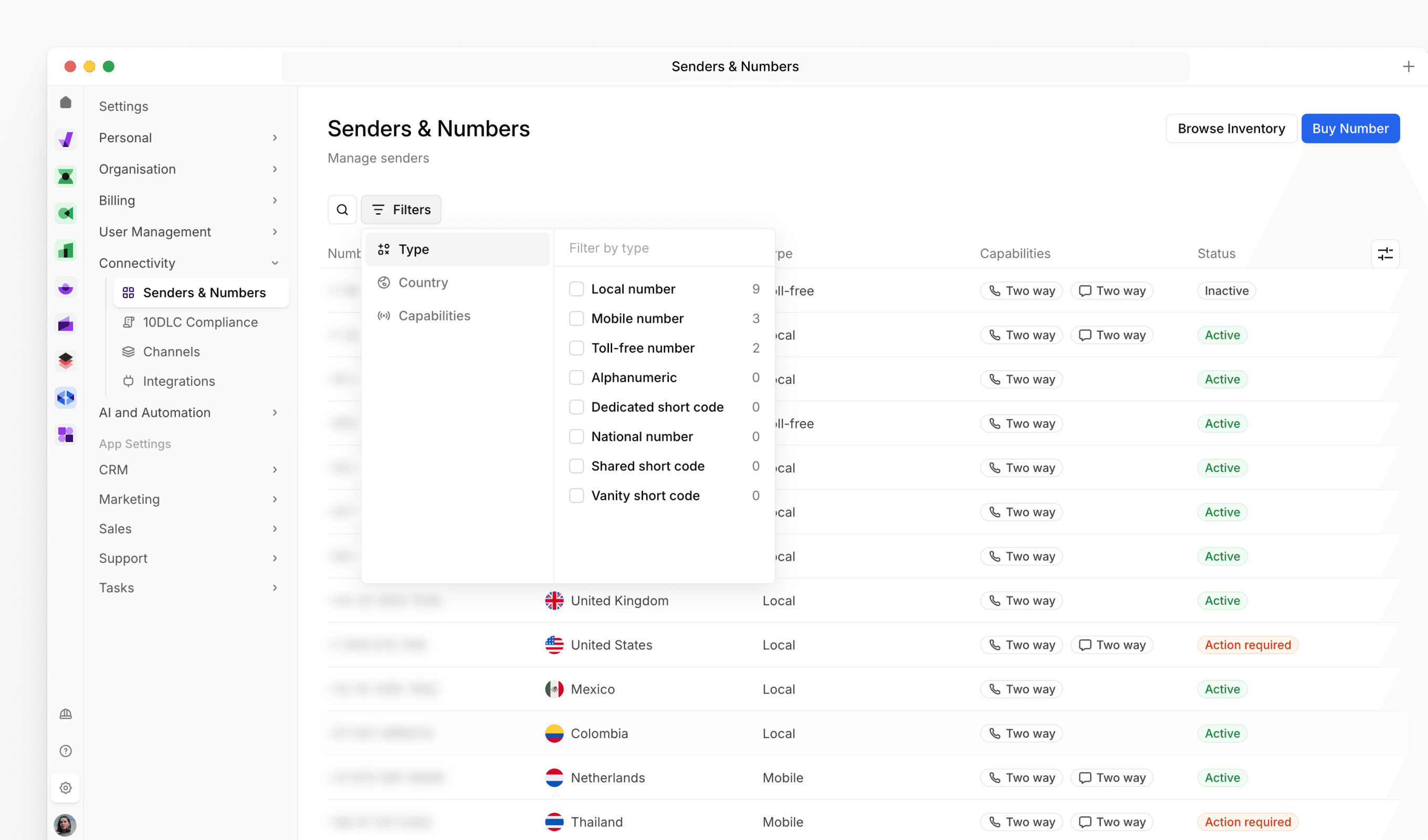 Bird Settings update: improved Connectivity section with unified sender management