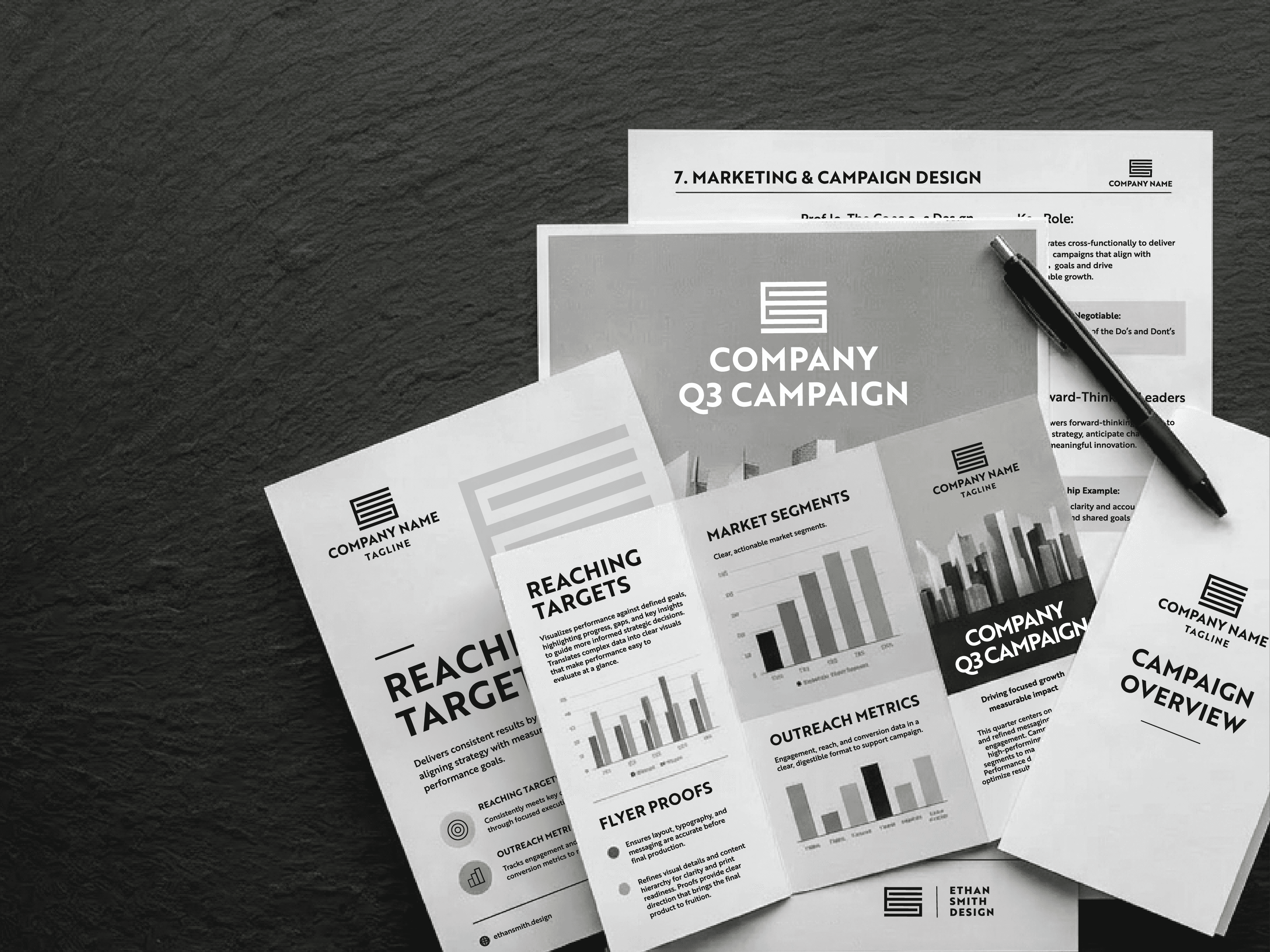 Marketing & Campaign Design Marketing and campaign design service by Ethan Smith — branded flyers, digital ads, and print materials for cohesive campaign execution