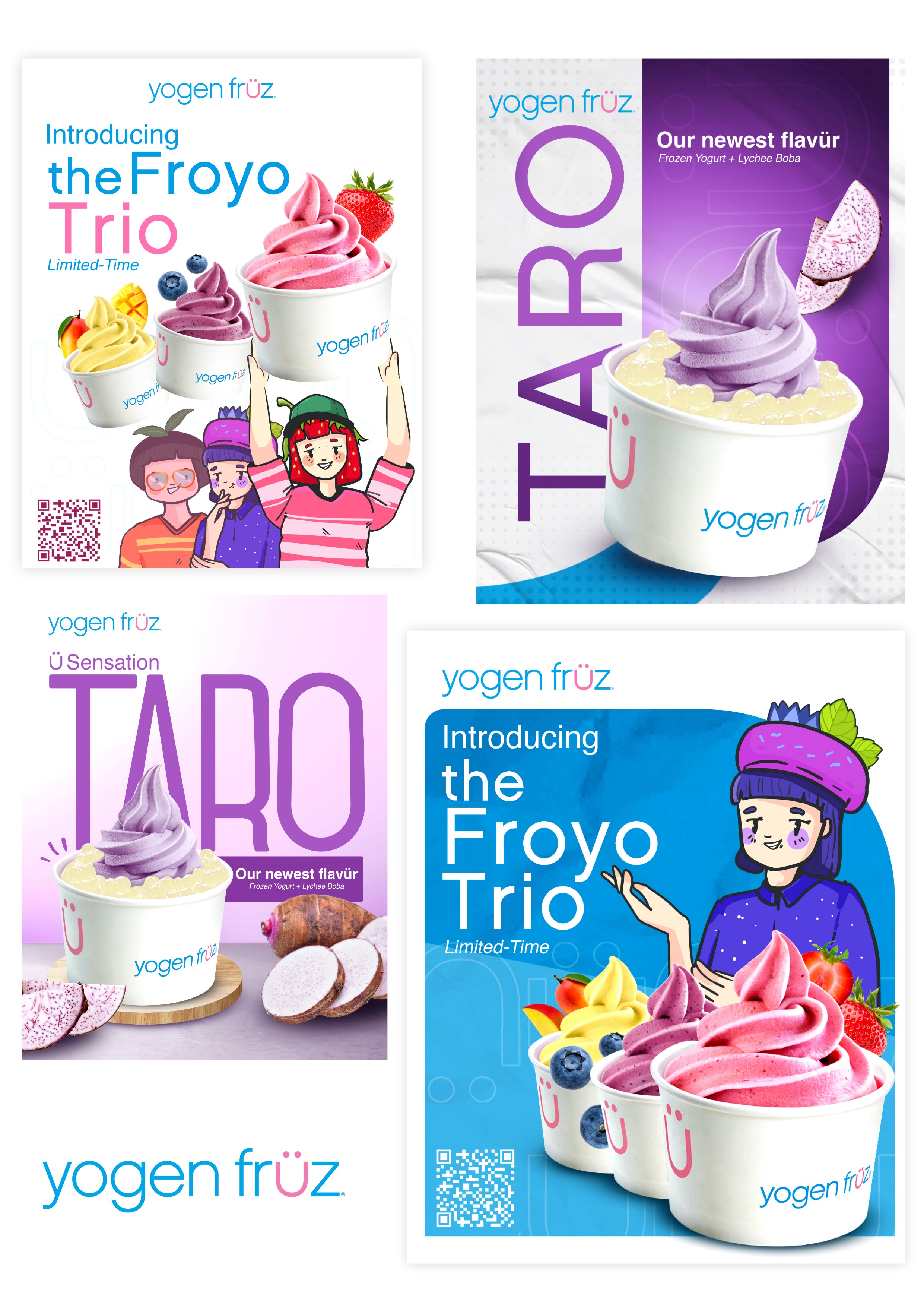 Three minimalist green and beige handbags displayed on pedestals with plants