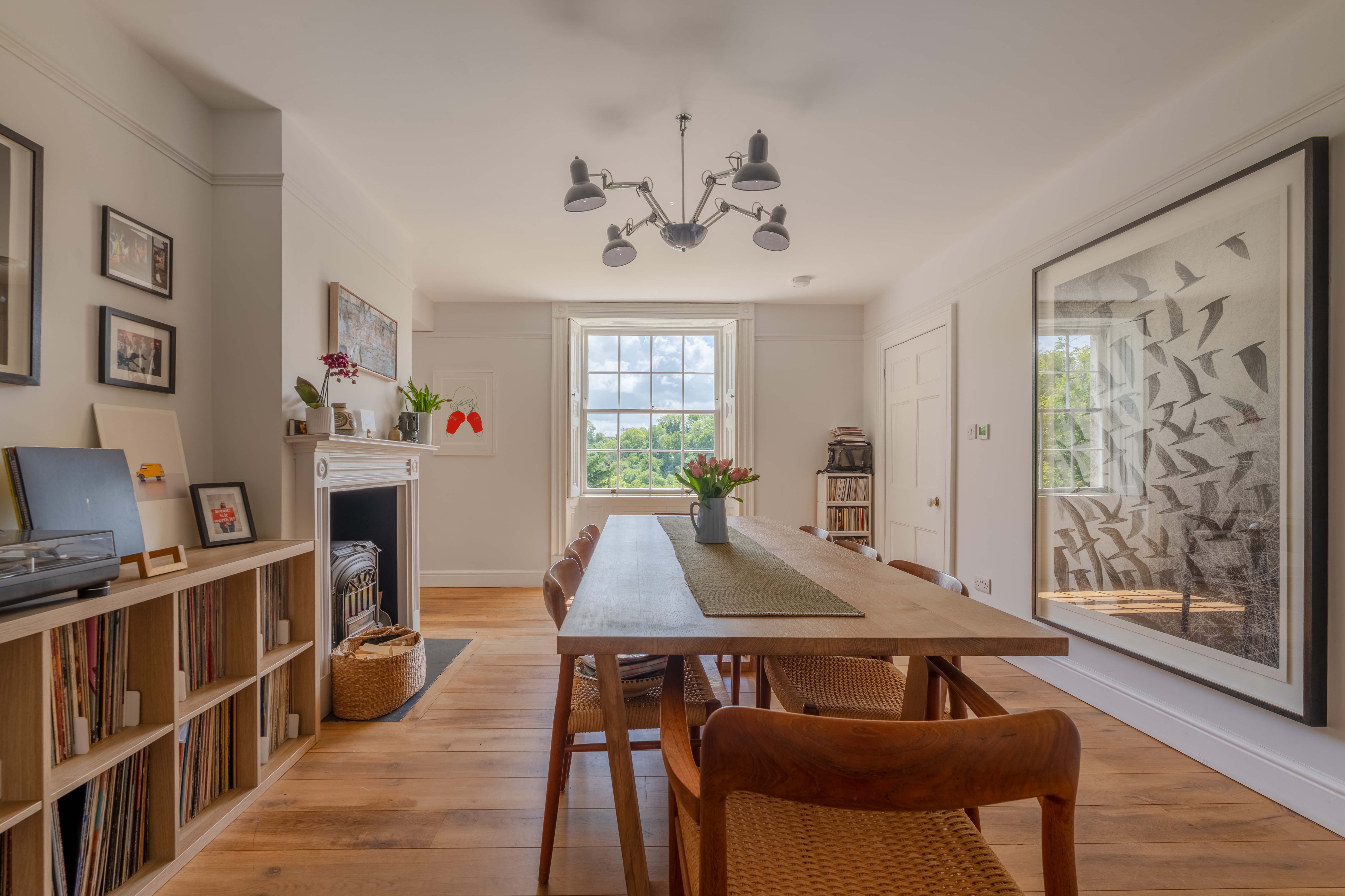 Georgian dining room with sash windows, long oak table and period fireplace, Bradford-on-Avon — property photography by Captura Media