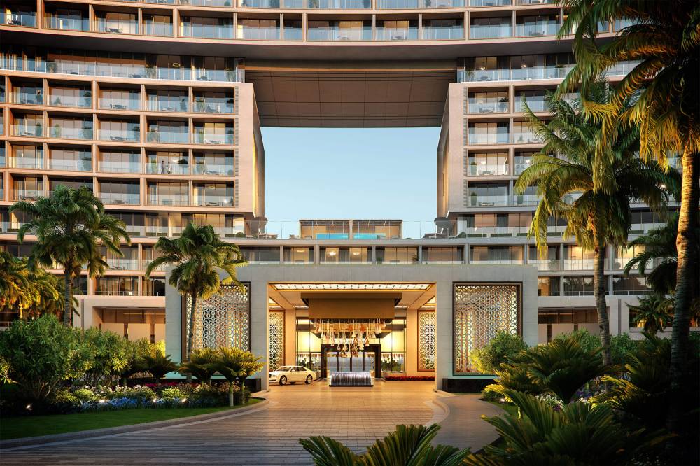 The Royal Atlantis is composed of multiple buildings in different colors, creating a lively and dynamic visual experience.