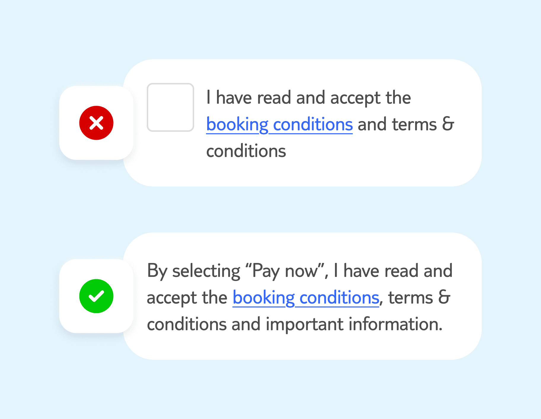 Comparison between the old and new T&Cs style.