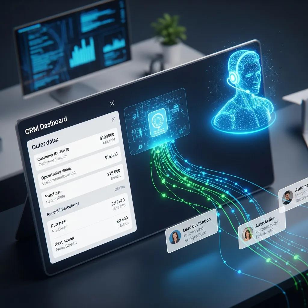 Illustration of AI sales agents integrated with CRM systems for enhanced performance