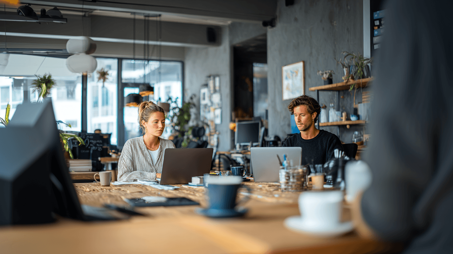 Team members alone working on their laptops