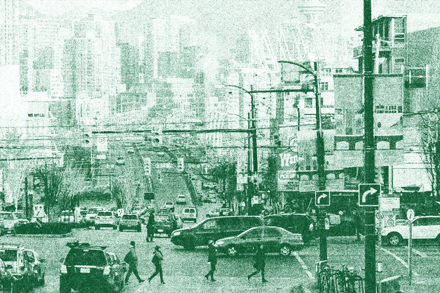 Street View From Cambie and Broadway Downtown View With Traffic