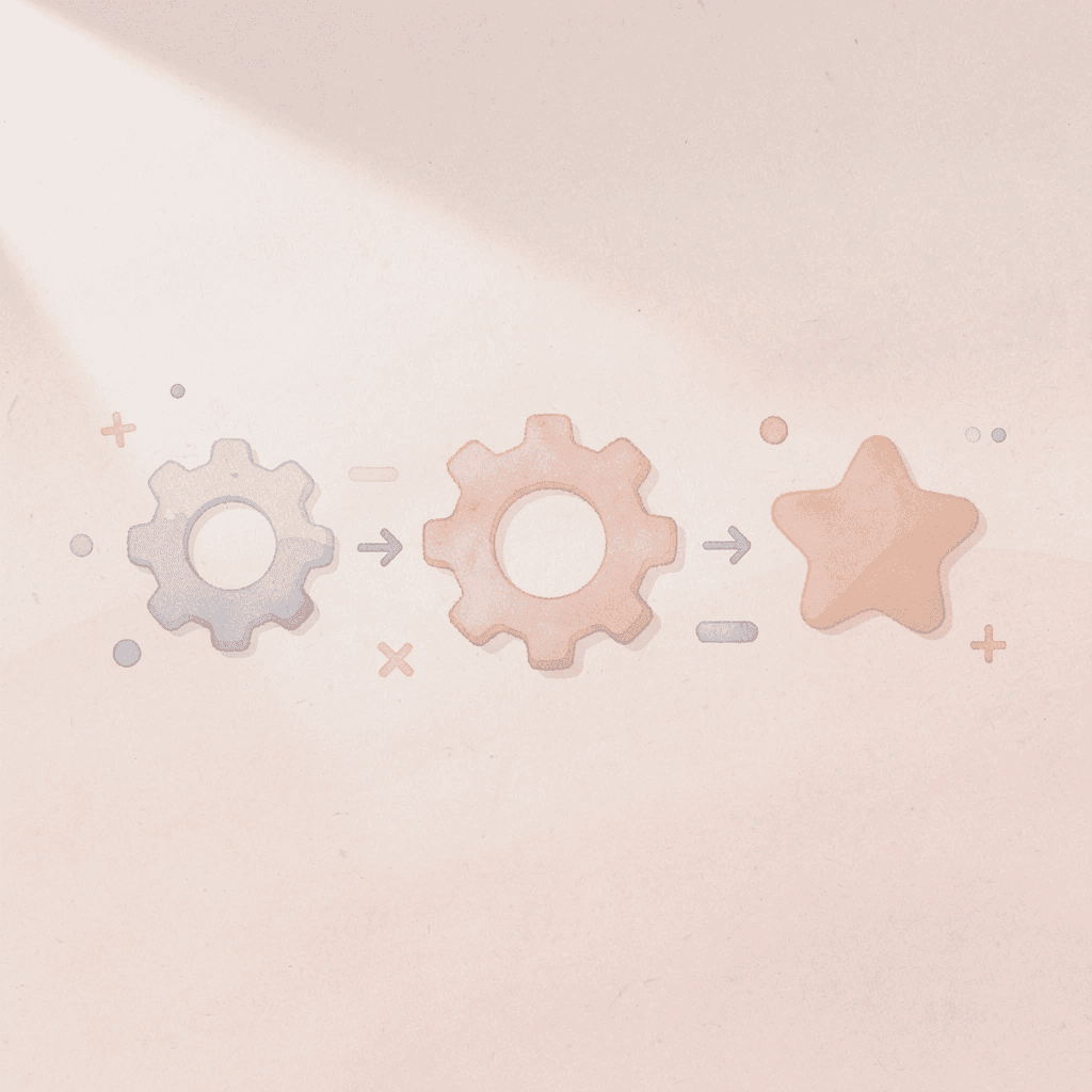 Three connected icons showing the progression from practice to fluency