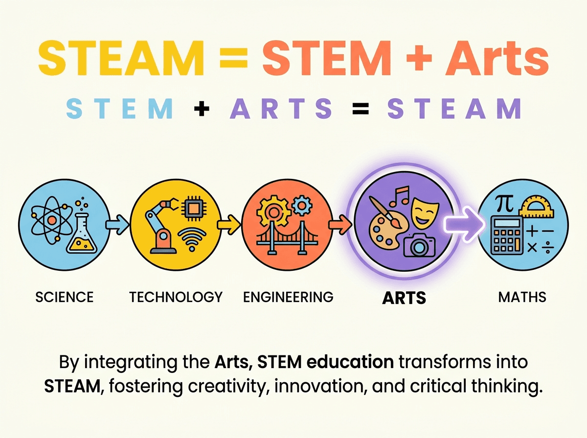 Infographic: STEAM equals STEM plus Arts