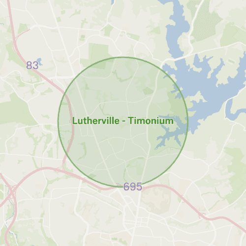 Map with circle over lutherville-timonium maryland remodeling service area