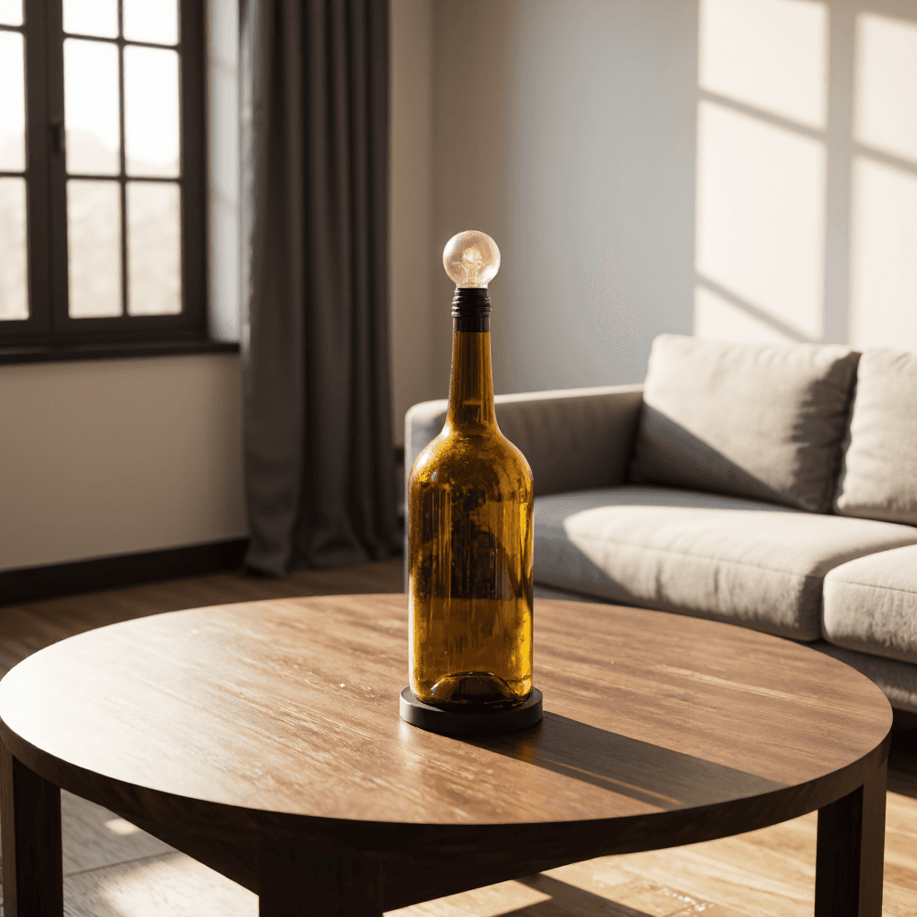 product photography of a decorative lamp designed to fit various bottles