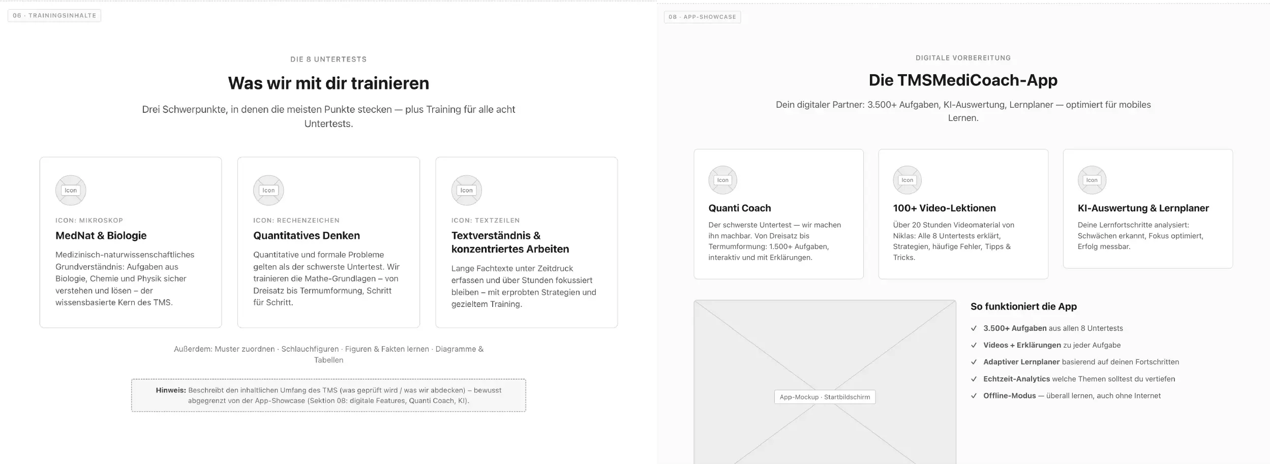 Wireframes für die CMS Medicoach Website