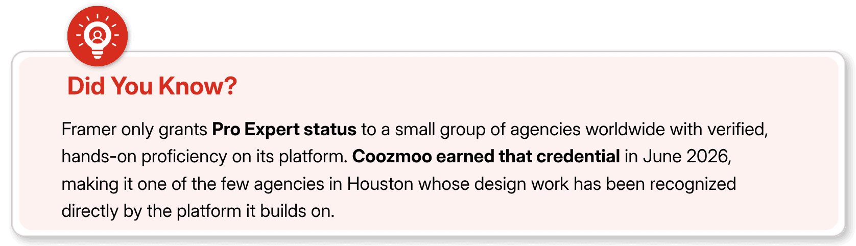 Coozmoo Framer Pro Expert certification badge earned June 2026