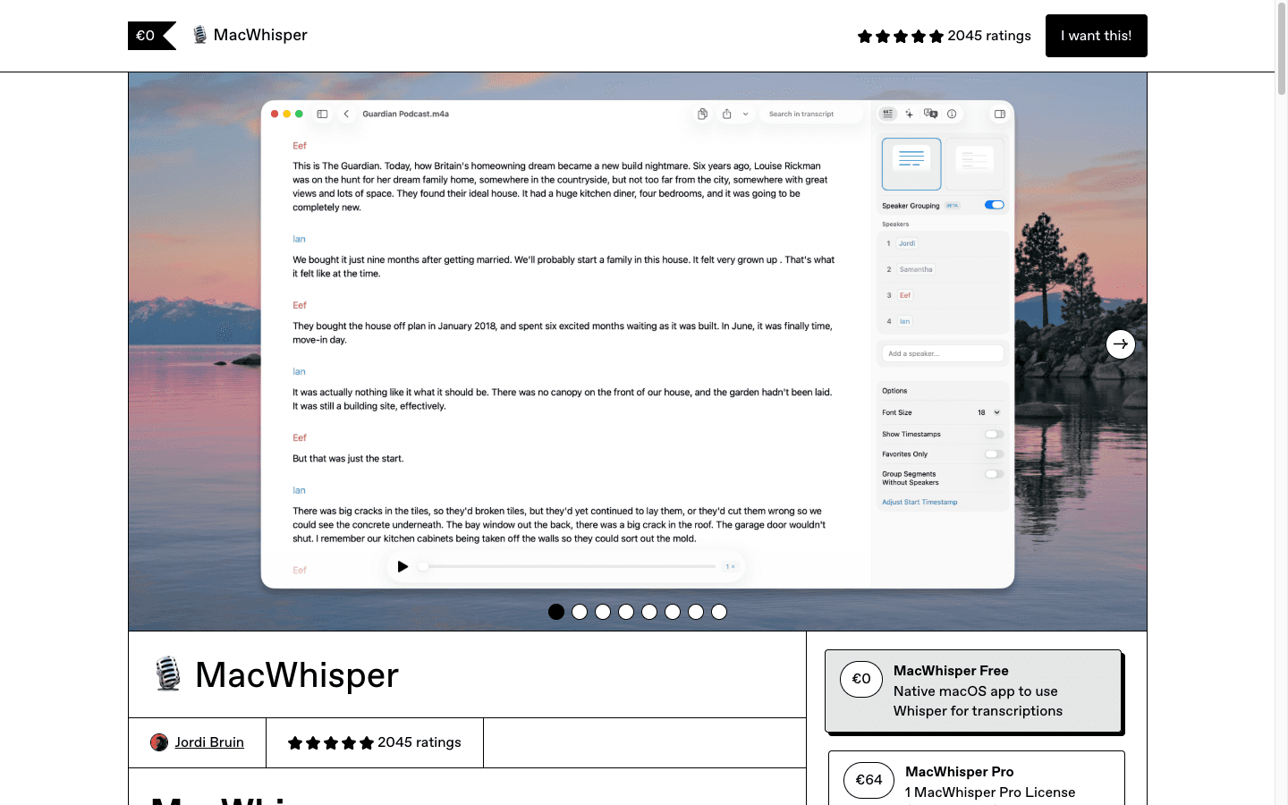 MacWhisper homepage screenshot