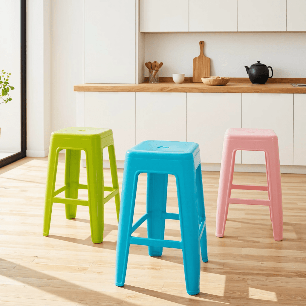 product photography of set of plastic stools