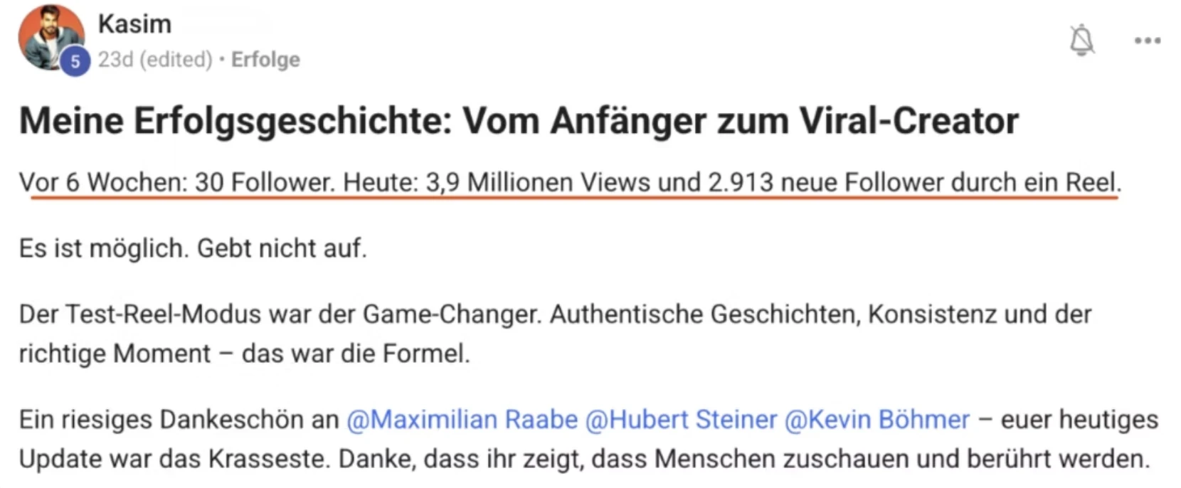 Kundenstimme KI Creator Akademie: Kasim erzielt 3,9 Mio. Views und 2.913 Follower mit einem Reel