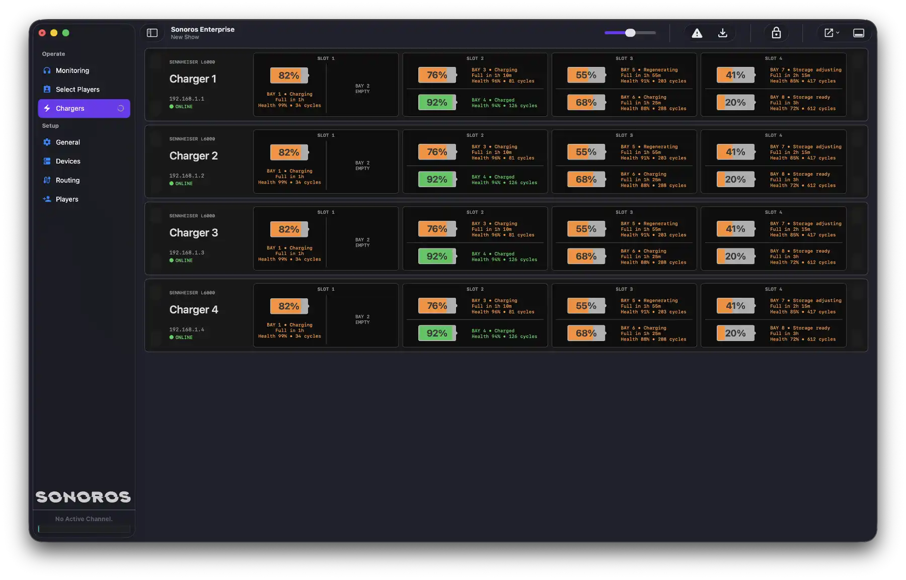 See an overview of your battery charging from the Operate Chargers view