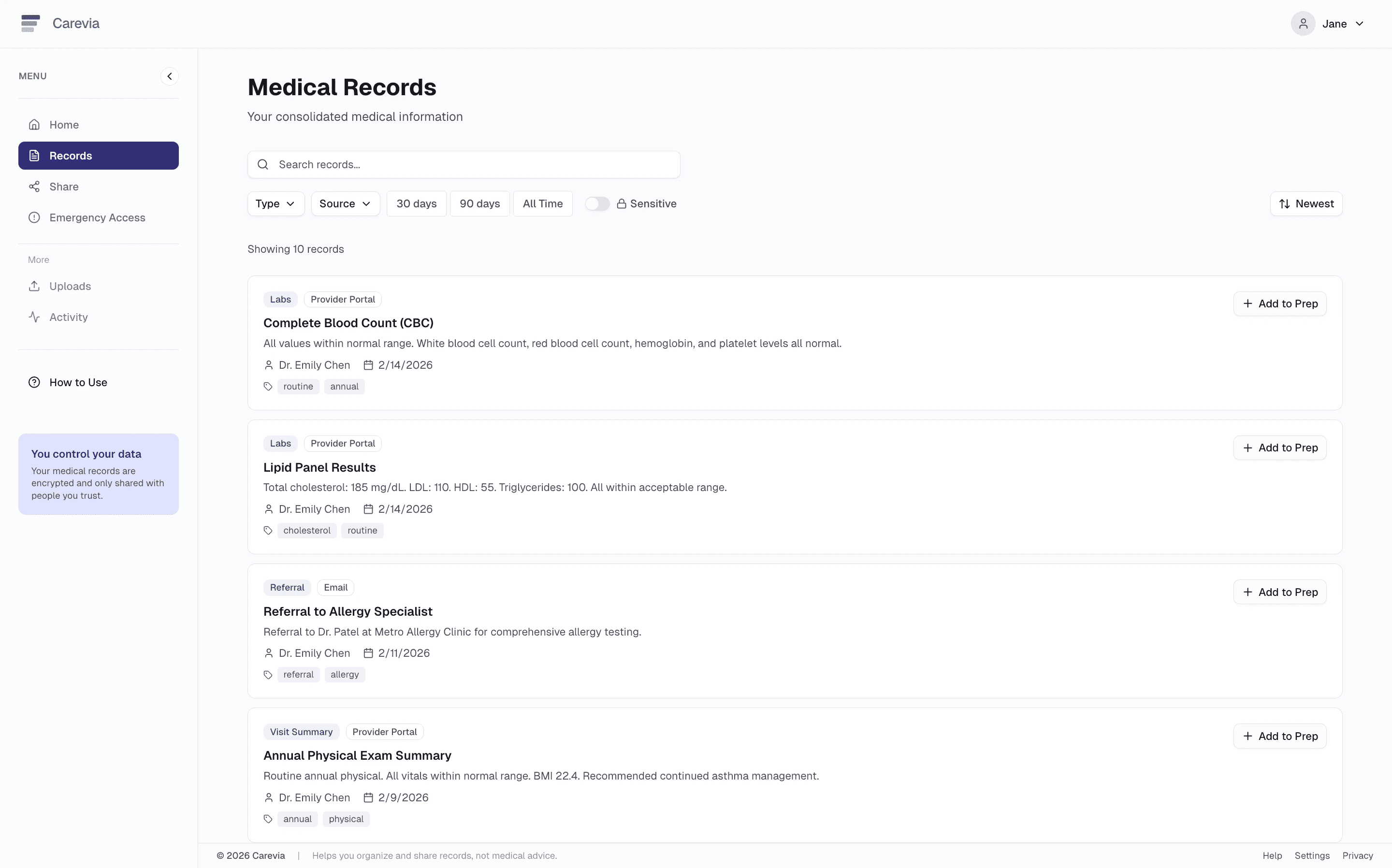 Medical records section