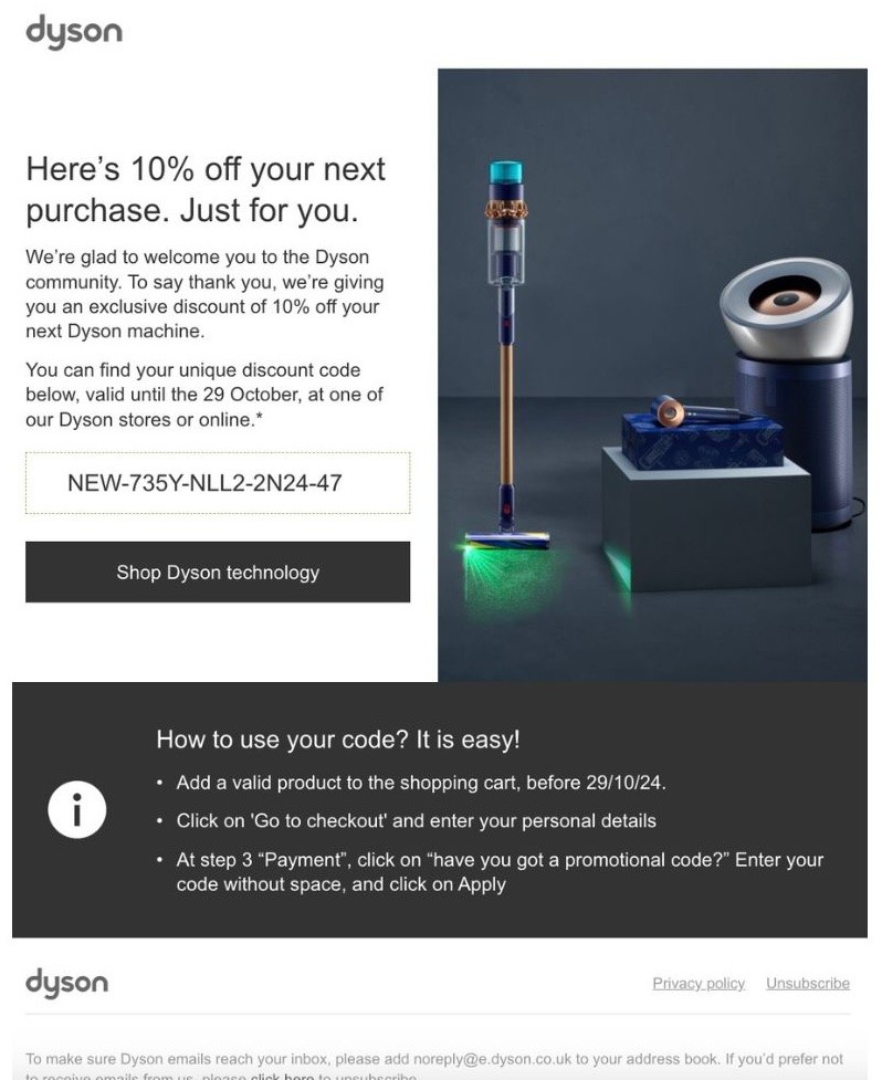 Dyson welcome email