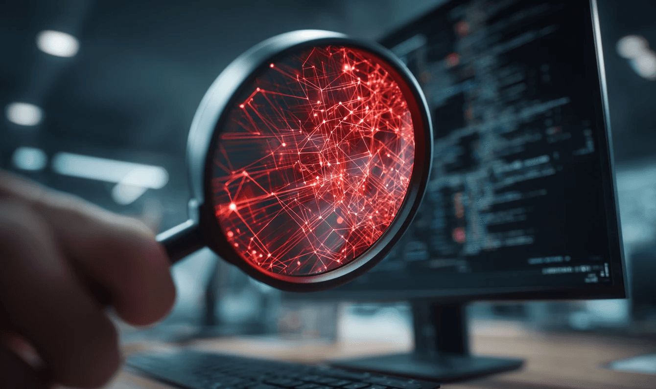 magnifying glasss over a software
